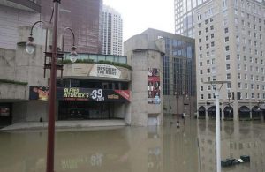 Hurricane Harvey damaged the Neuhaus Theatre in Houston. 